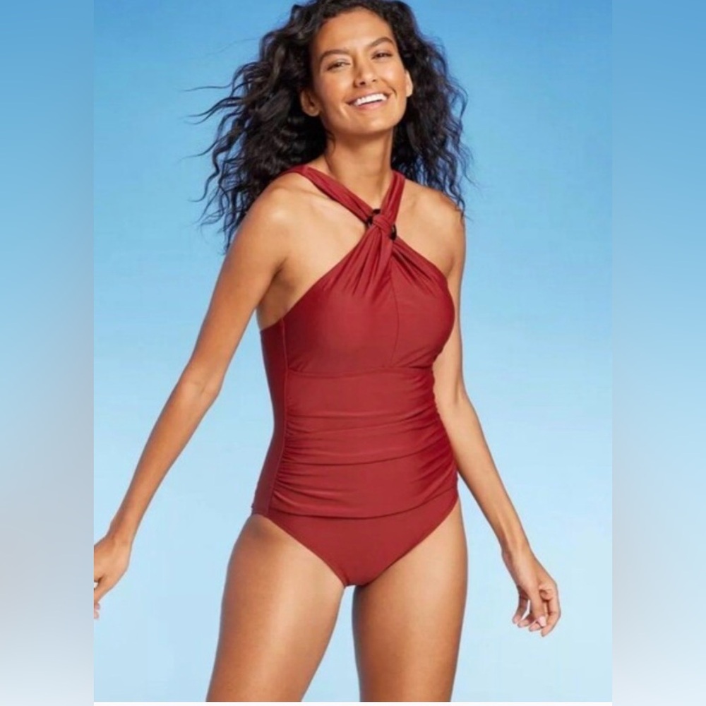 NWT Kona Sol‎ Ring Crossover Ruched One Piece Swimsuit M
